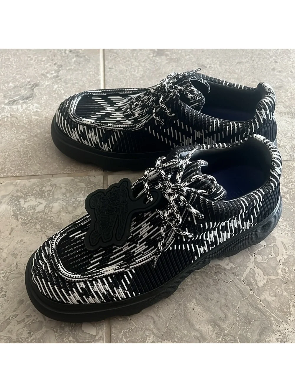 Burberry Creeper Check Woven Lace Up Boots Black Made in Italy, NWT, EU Size 44